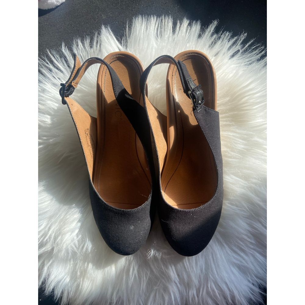 Vionic Black‎ & Tan Carolina Slingback Wedges Shoes Women's Size 9.5